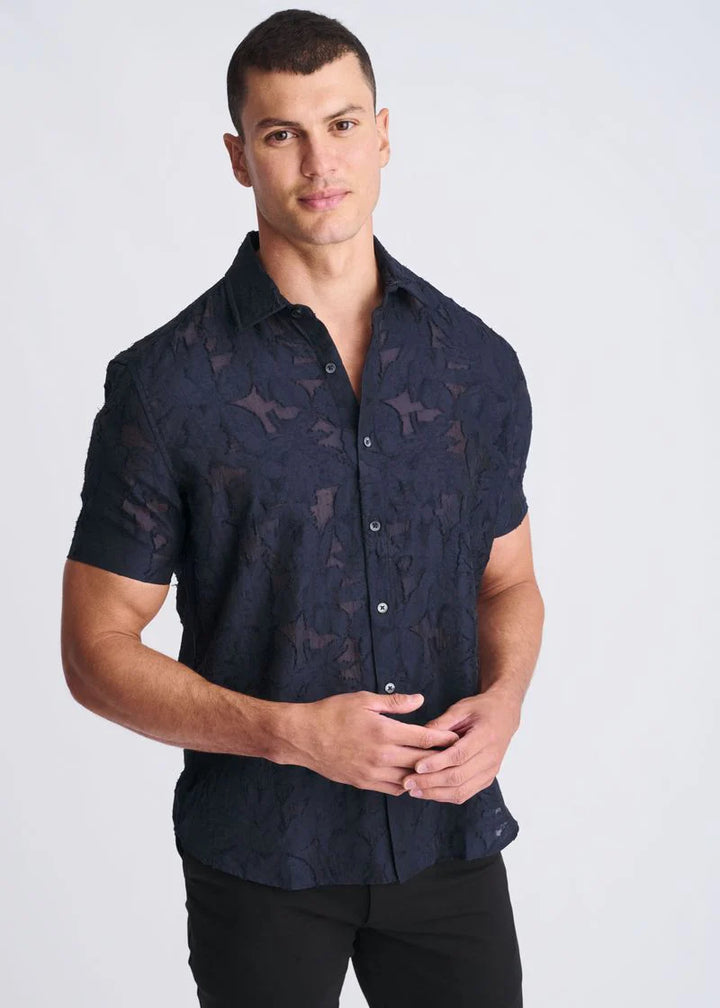 Navy Lightweight Jacquard Short Sleeve Shirt PM-51004
