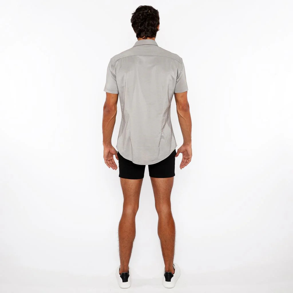 Chestnut Brown Solid Stretch Jersey Knit Short Sleeve Shirt W/Contrast Placket St-963-04