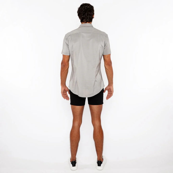 Chestnut Brown Solid Stretch Jersey Knit Short Sleeve Shirt W/Contrast Placket St-963-04