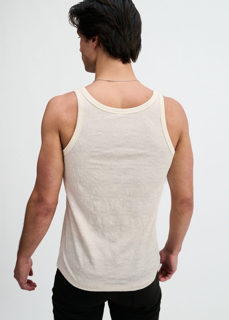 Off White Stretch Floral Textured Knit Tank St-11140