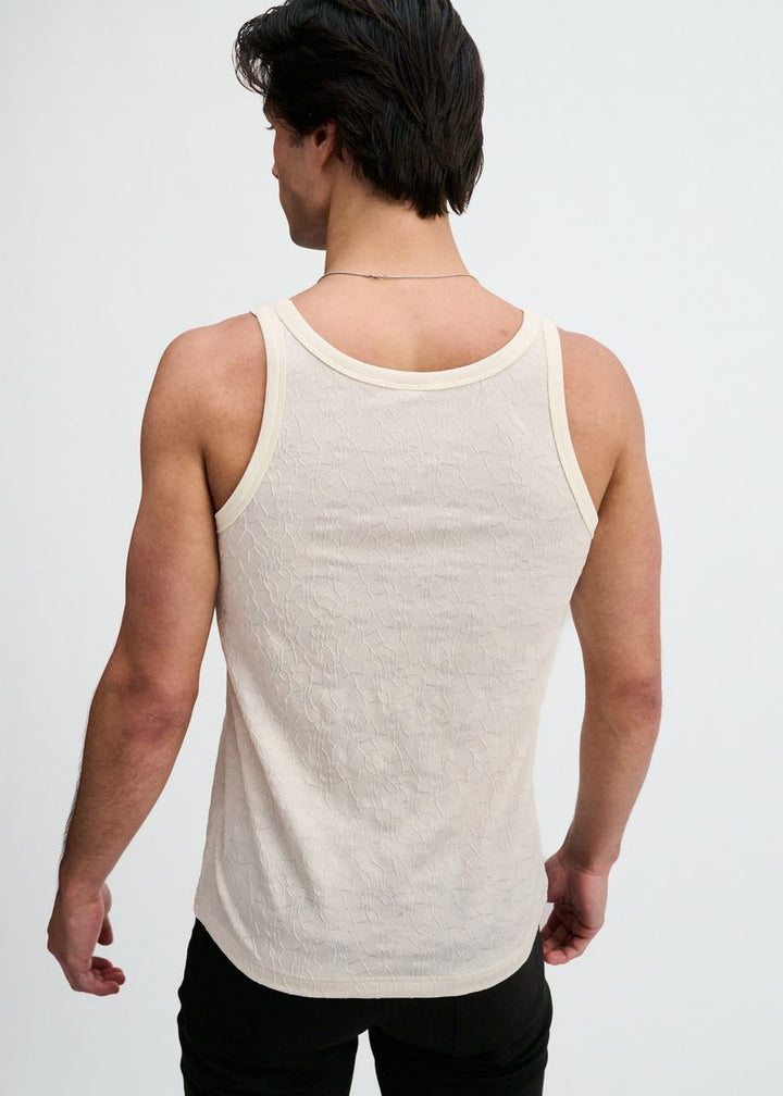 Off White Stretch Floral Textured Knit Tank St-11140