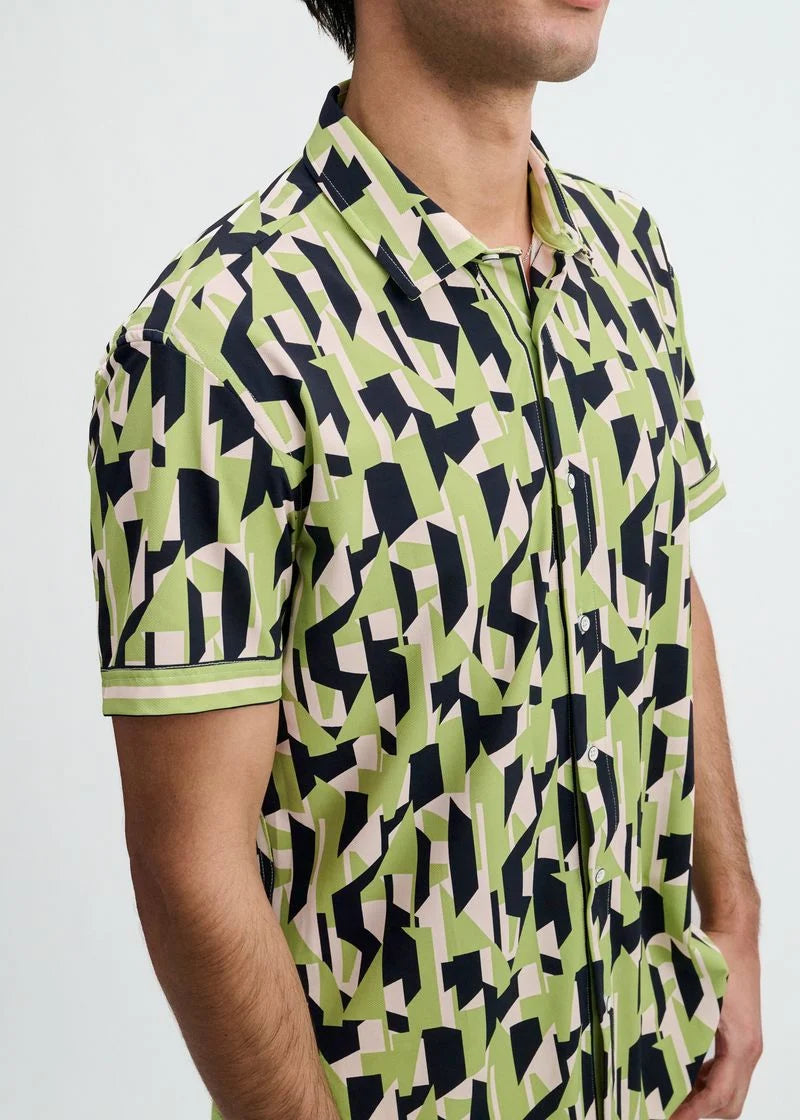 Menthol/Midnight Abstract Performance Knit Stretch Short Sleeve Shirt