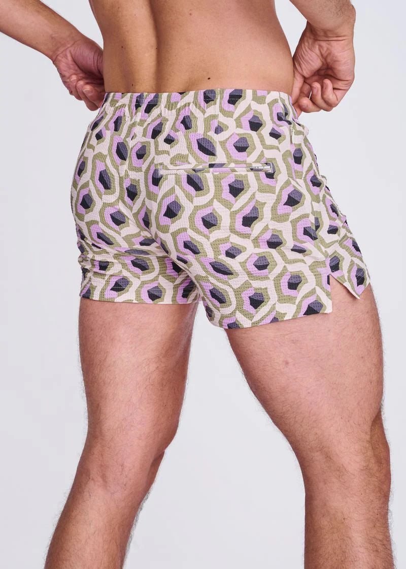 Lilac/Sprout Abstract Printed Seersucker Swim Shorts W/Mesh Lining PM-6018-49
