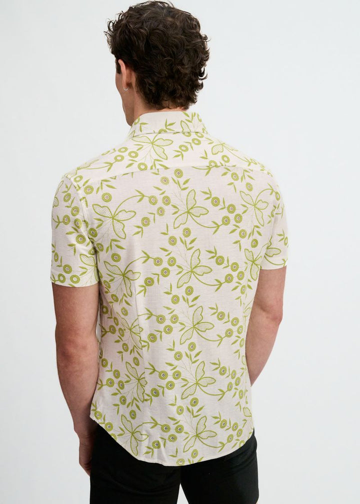 Ivy/White Printed Stretch Eyelet Knit Short Sleeve Shirt St-24077