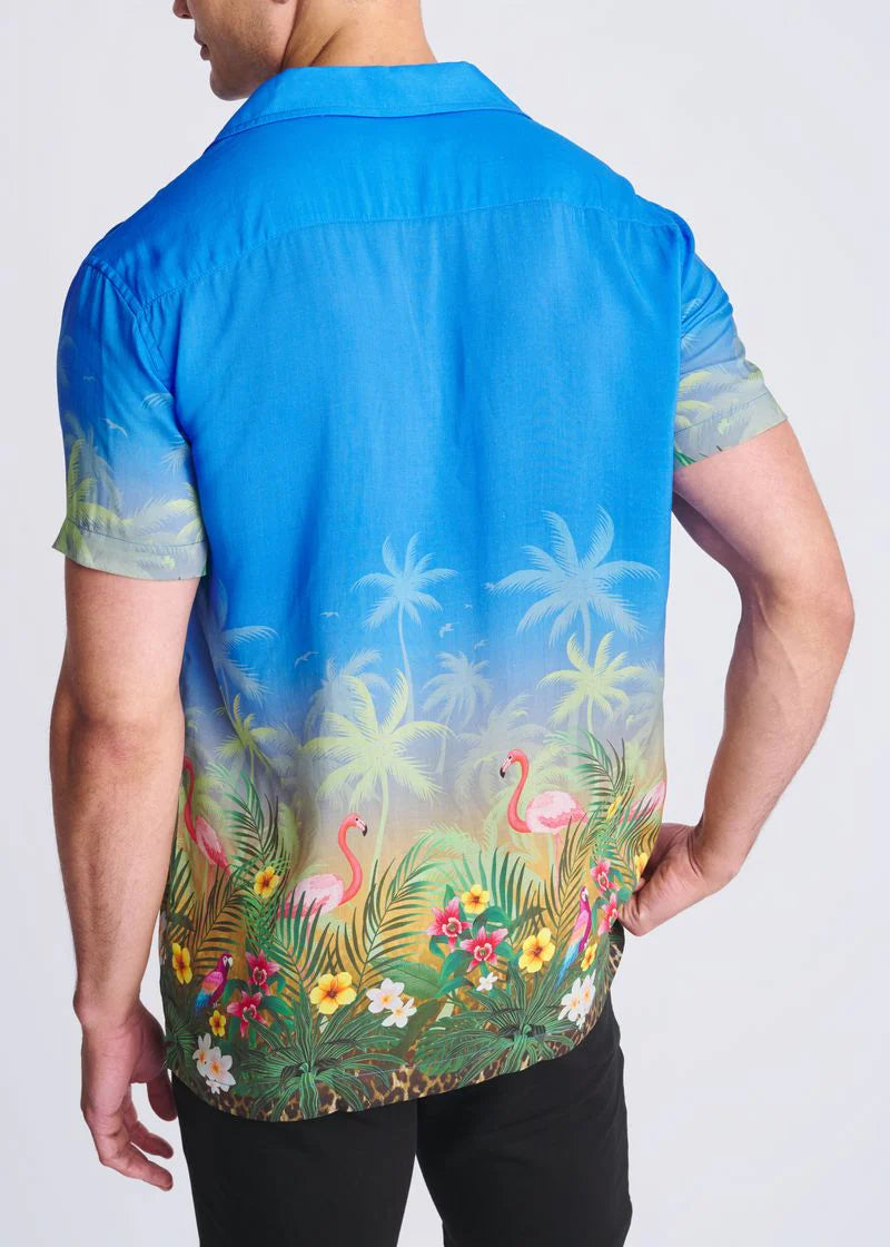 Cobalt/Flamingo Tropics Printed Modal Short Sleeve Border Shirt PM-49028