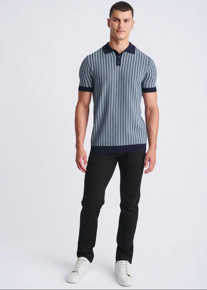 Stalk/Weed Textured Stripes Silk/Tencel 3-Button Kinit Polo PM-16323