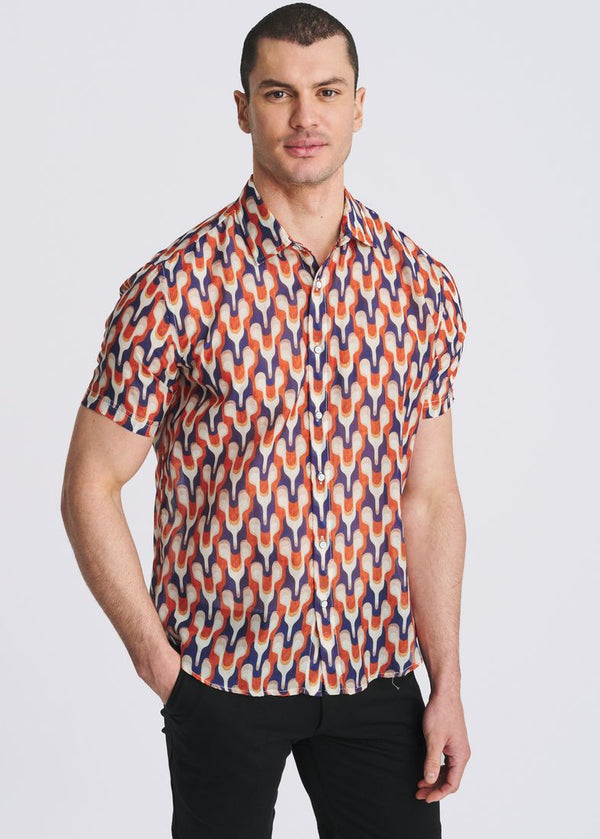 Lightweight Cotton/Silk Short Sleeve Shirt Rust/Admiral Swirls