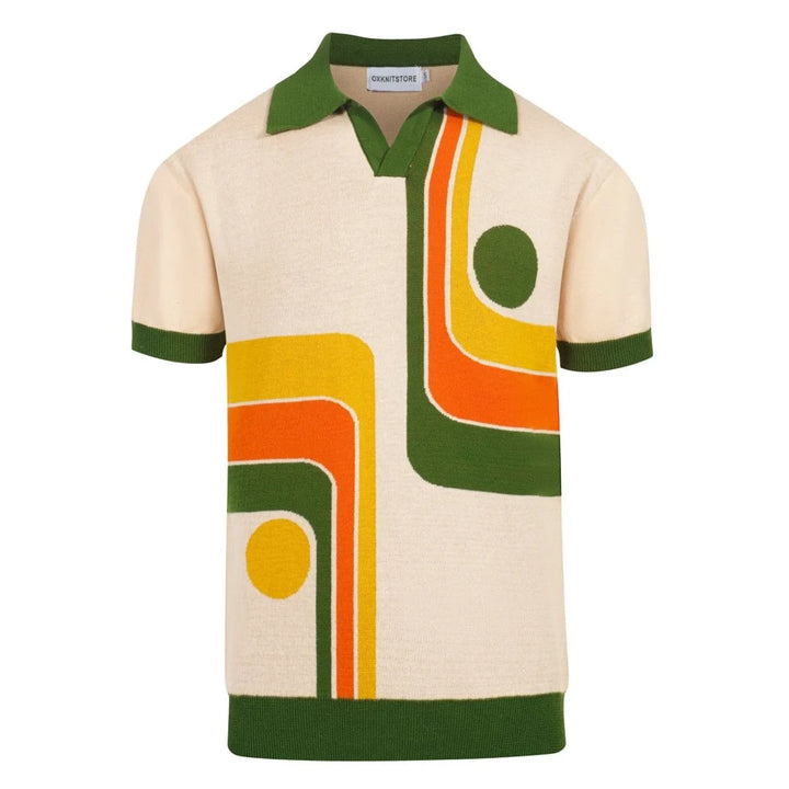 Retro Knit Polo 1970s Geometric Graphic