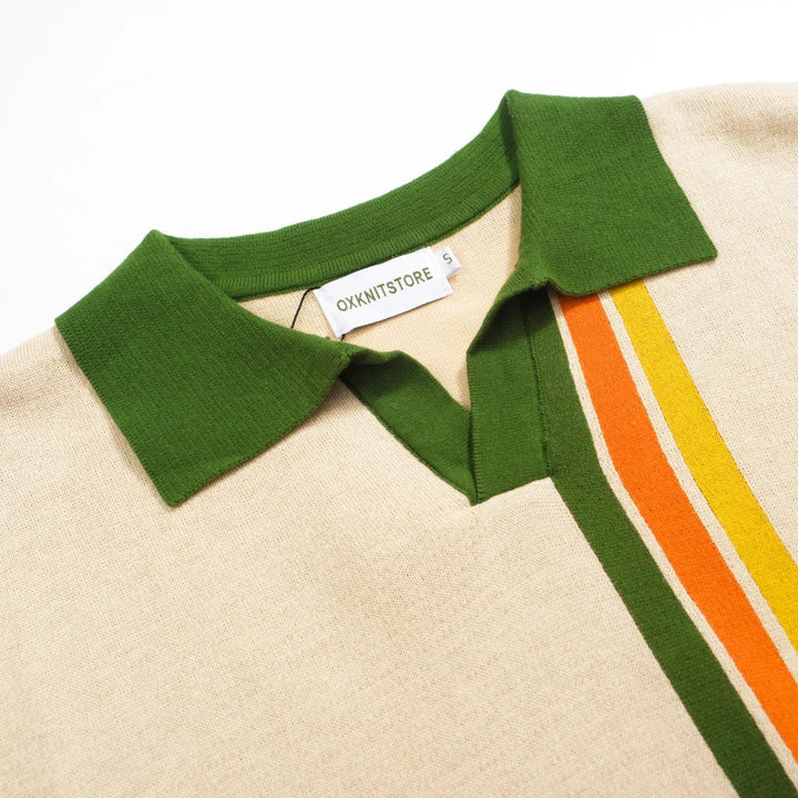 Retro Knit Polo 1970s Geometric Graphic
