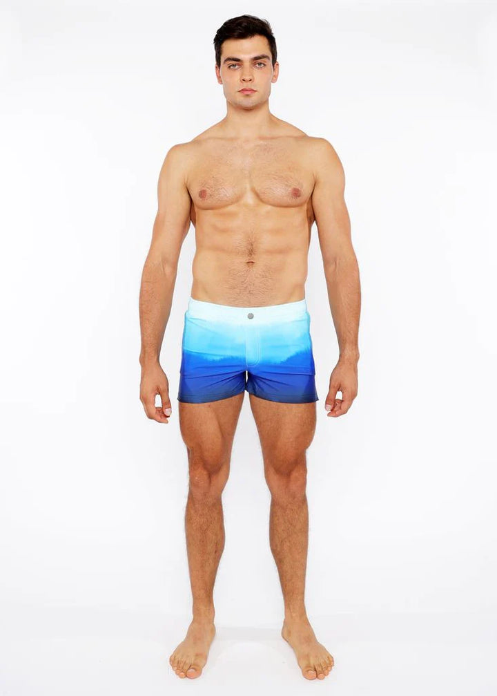 Cerulean Gradient Printed Swim Short W/Mesh Brief Lining St-8024-05