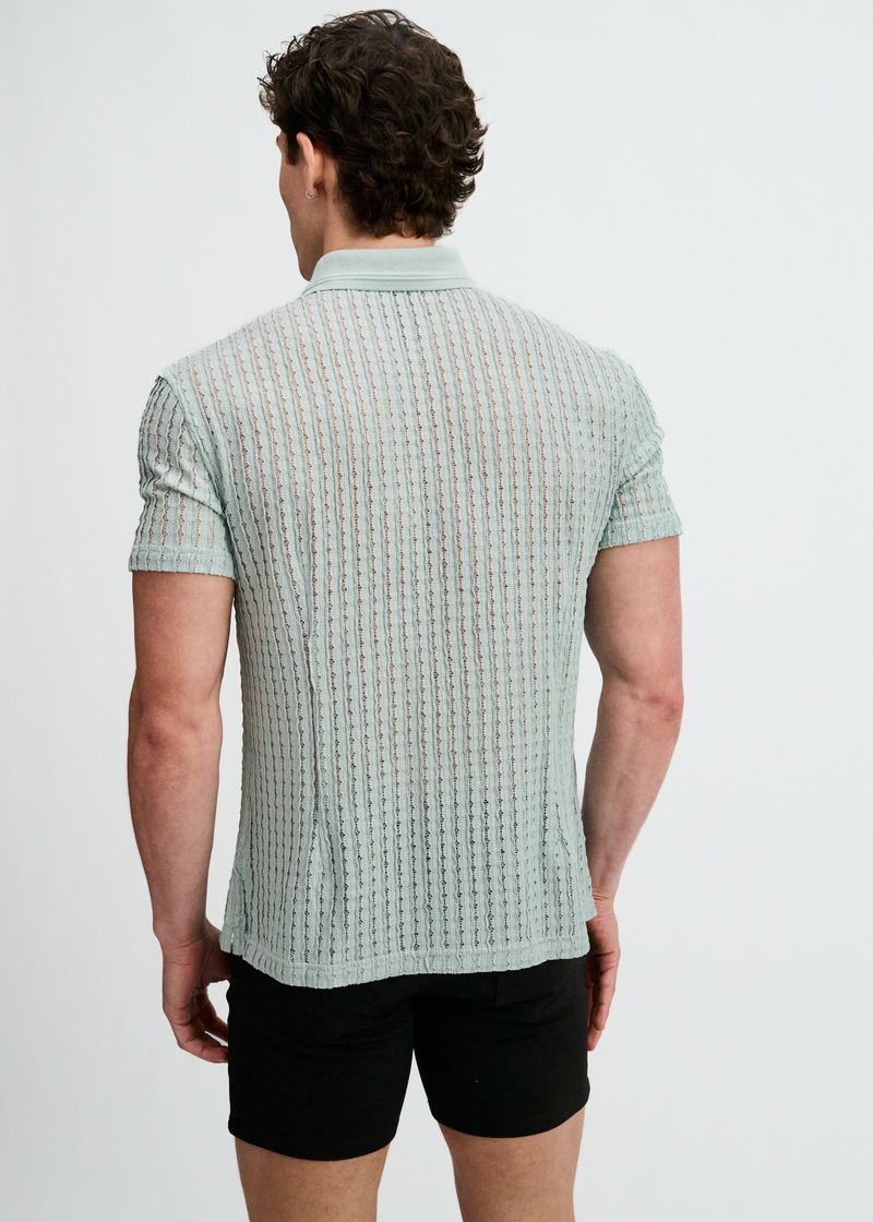 Ocean Open Knit Short Sleeve Shirt W/Rib Collar St-24076