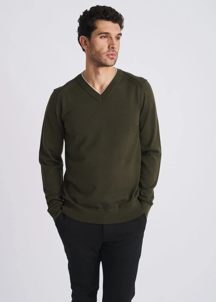 Contrast V-Neck Wool Blend Sweater