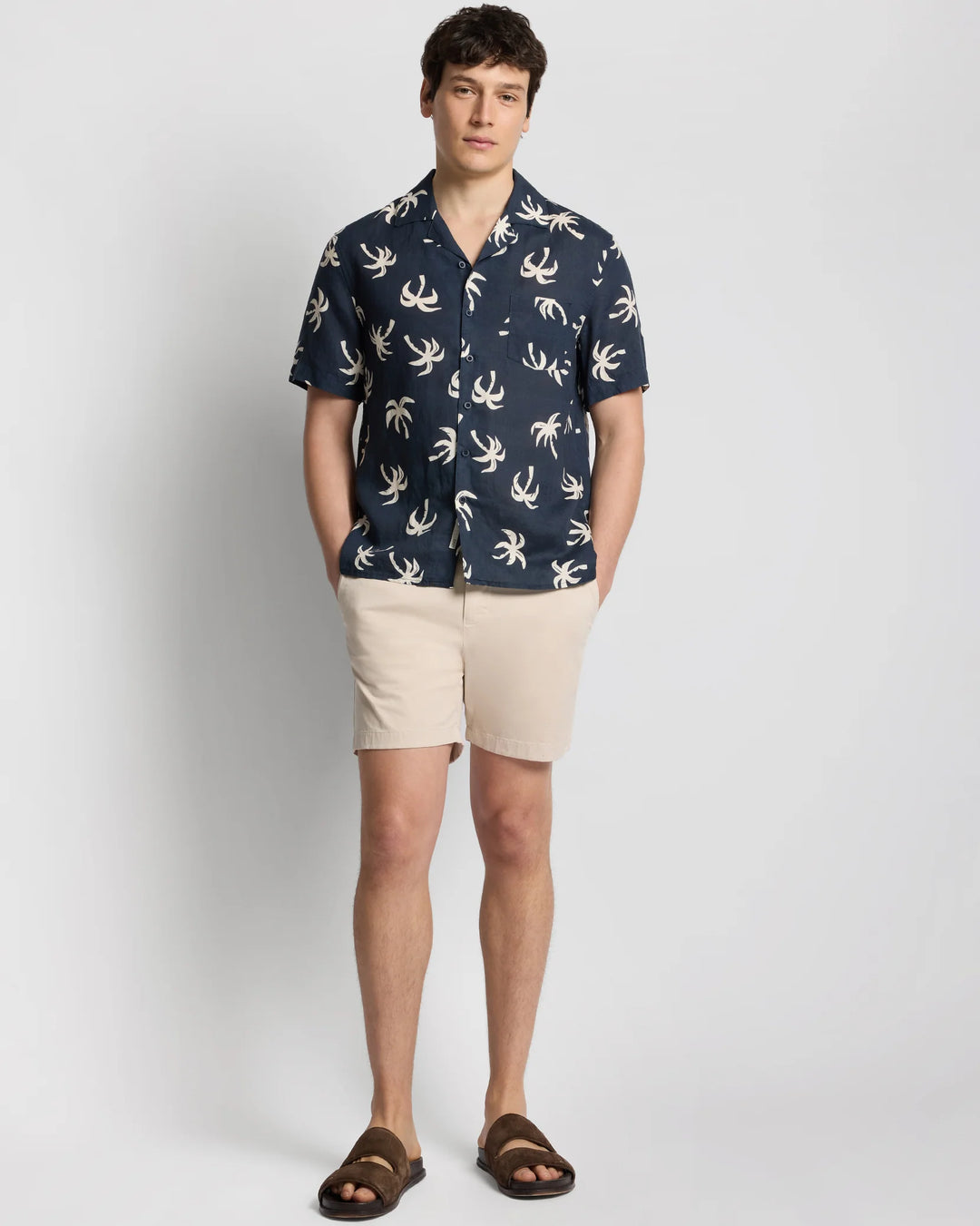 Air Linen Convertible Vacation Shirt Midnight Multi Palm