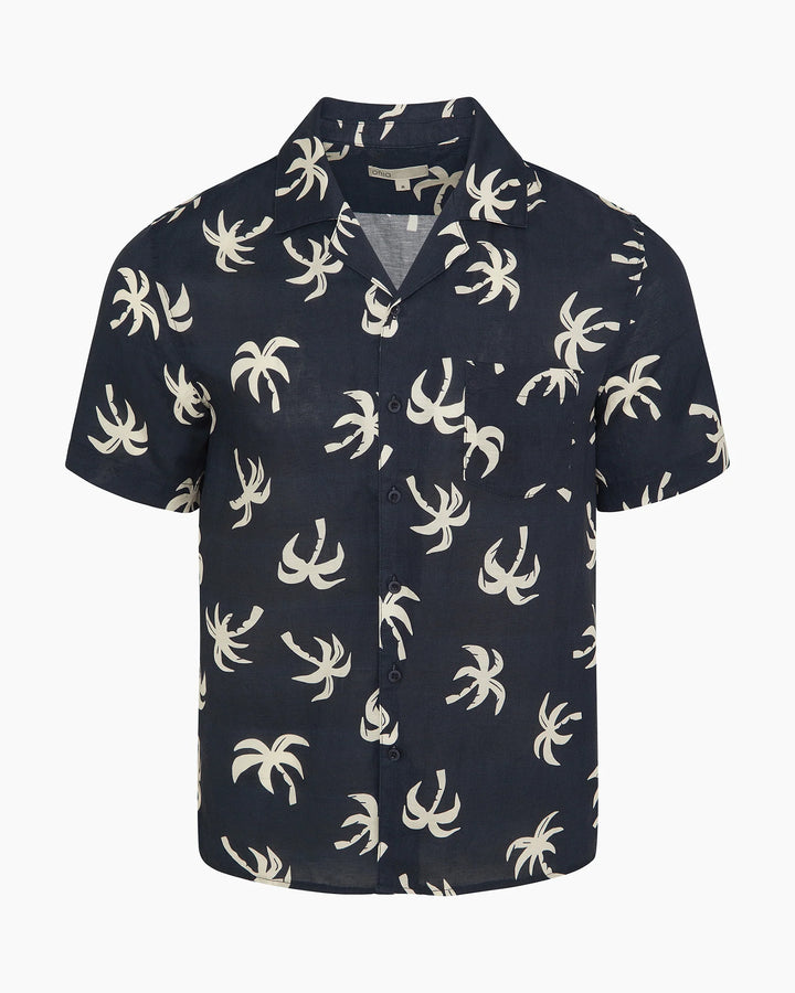 Air Linen Convertible Vacation Shirt Midnight Multi Palm