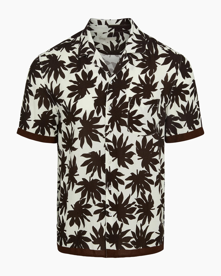 Air Linen Convertible Vacation Shirt Egret Multi Palm