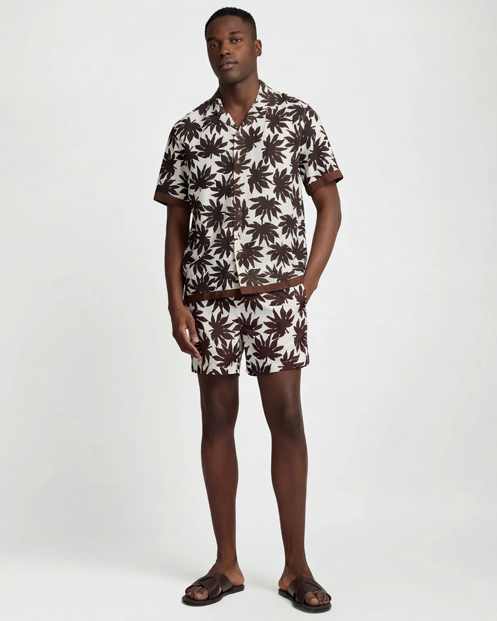 Air Linen Convertible Vacation Shirt Egret Multi Palm
