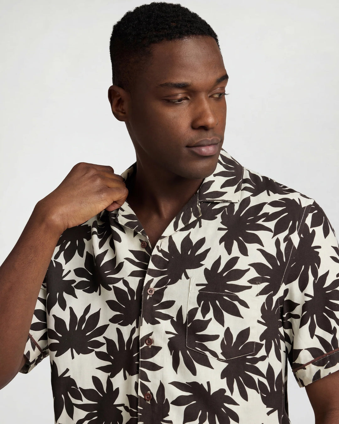 Air Linen Convertible Vacation Shirt Egret Multi Palm