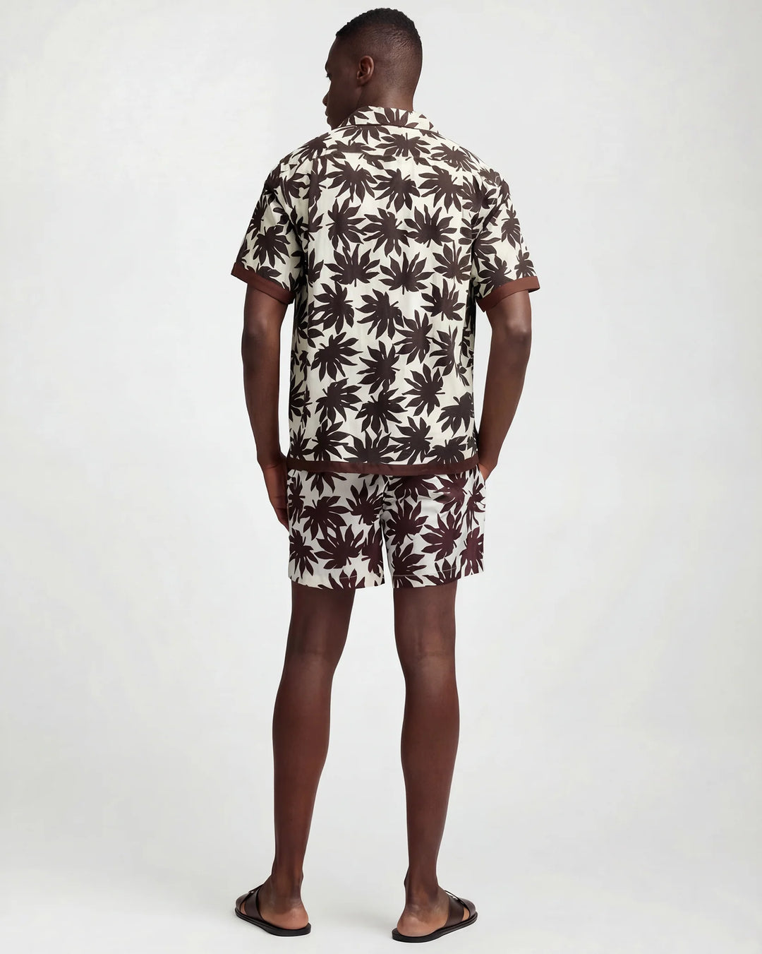 Air Linen Convertible Vacation Shirt Egret Multi Palm