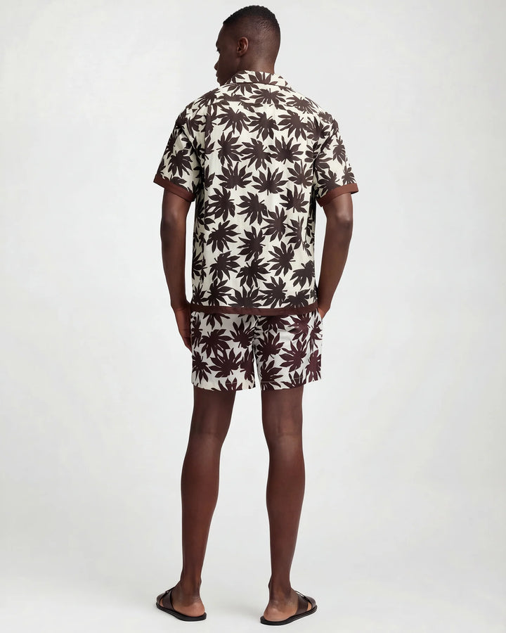 Air Linen Convertible Vacation Shirt Egret Multi Palm