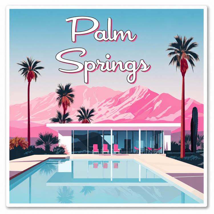 Mid-Century Pink Mountain Sticker