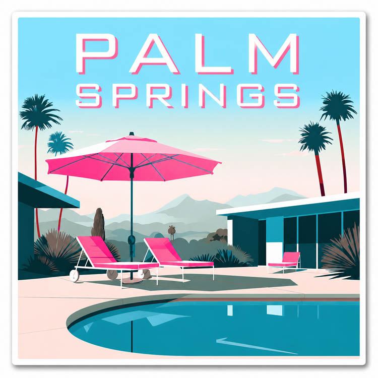 Mid-Century Pink Umbrella Palm Springs Sticker