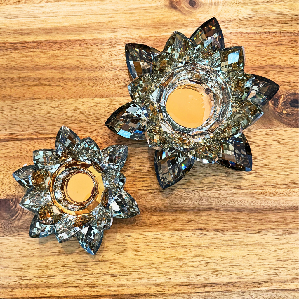 Mirrored Crystal Flower Votive, Sm, Glass, 6in