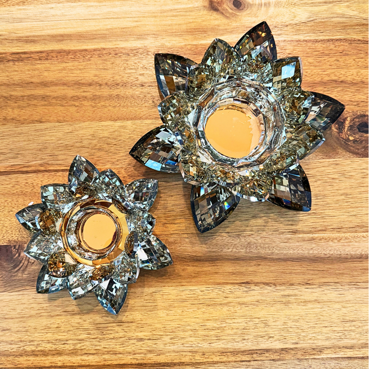 Mirrored Crystal Flower Votive, Sm, Glass, 6in