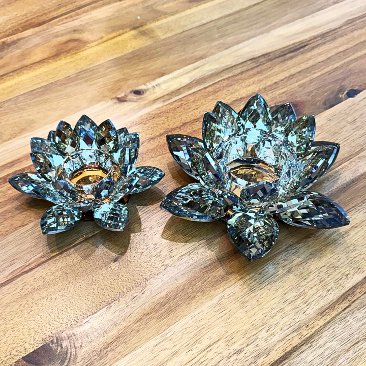 Mirrored Crystal Flower Votive, Sm, Glass, 6in