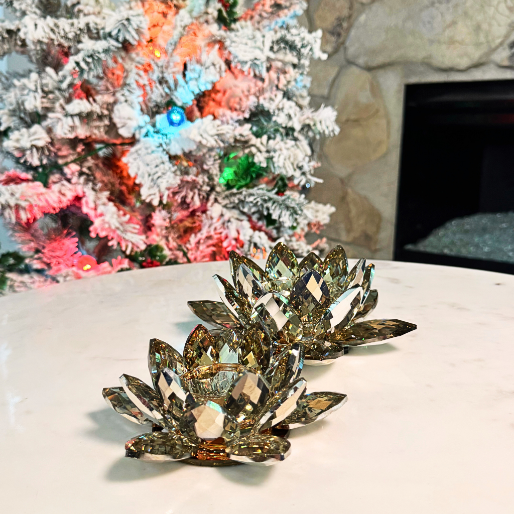 Mirrored Crystal Flower Votive, Sm, Glass, 6in