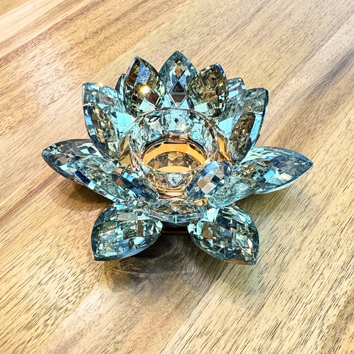 Mirrored Crystal Flower Votive, Sm, Glass, 6in