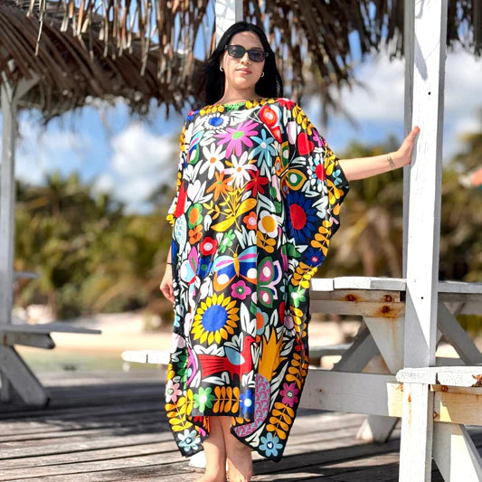 Mid Mod Floral Black Caftan