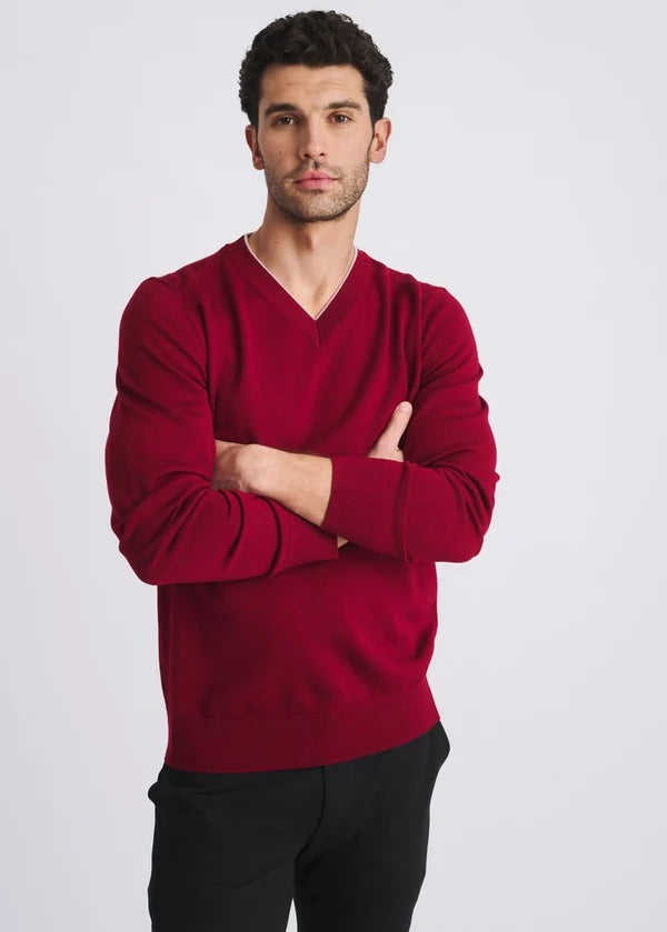 Contrast V-Neck Wool Blend Sweater