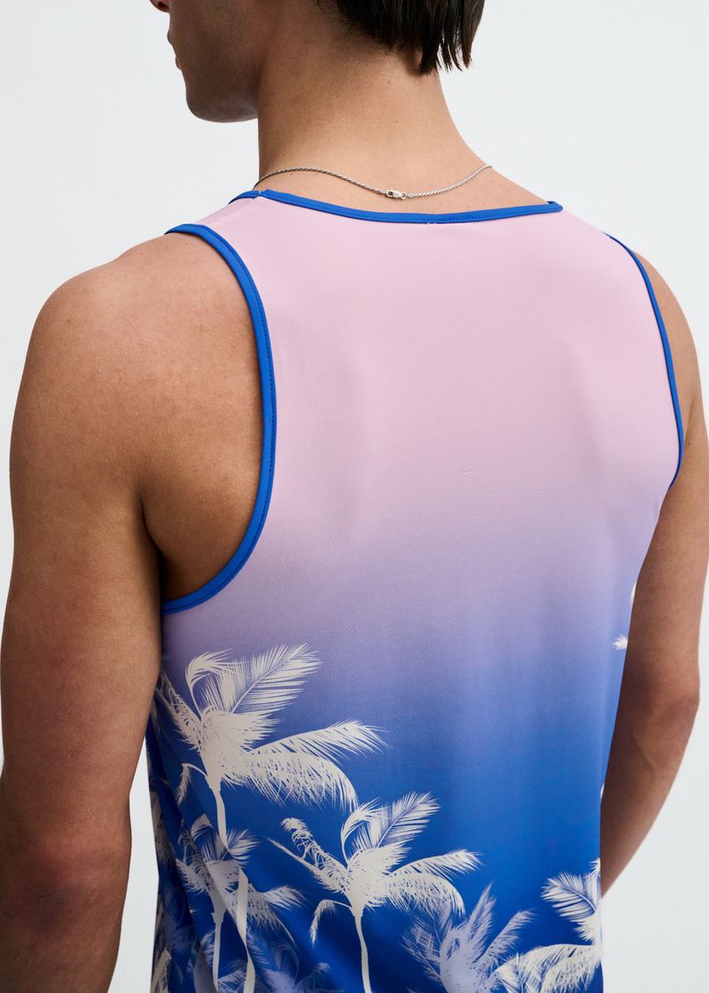 Purple/Pink Palms Printed Stretch Mesh Tank St-11145
