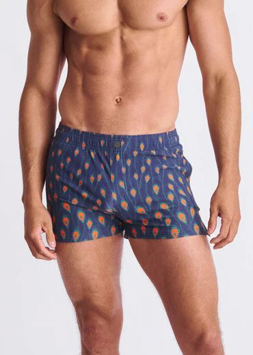 Navy/Peacock Feathers Printed Seersucker Swim Shorts W/Mesh Lining PM-6018-54