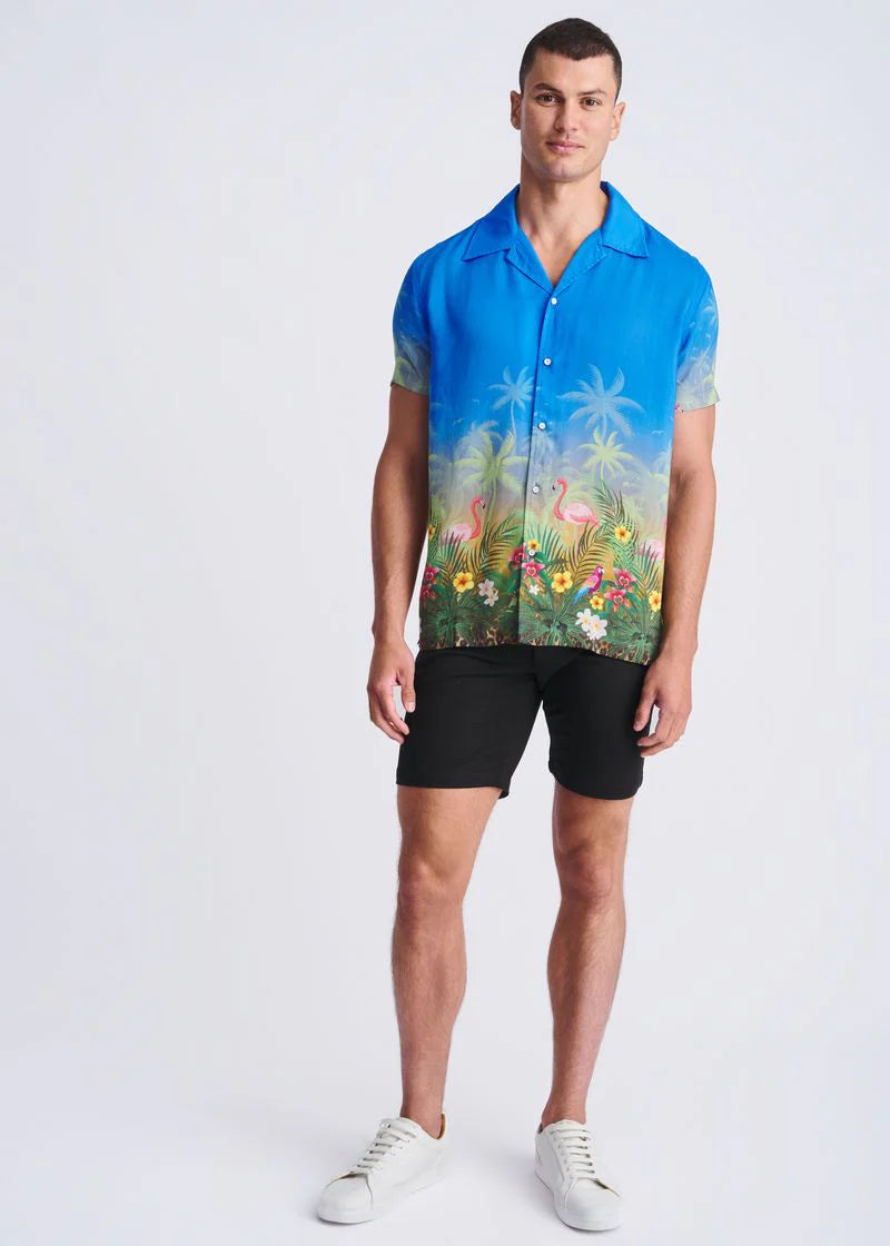 Cobalt/Flamingo Tropics Printed Modal Short Sleeve Border Shirt PM-49028
