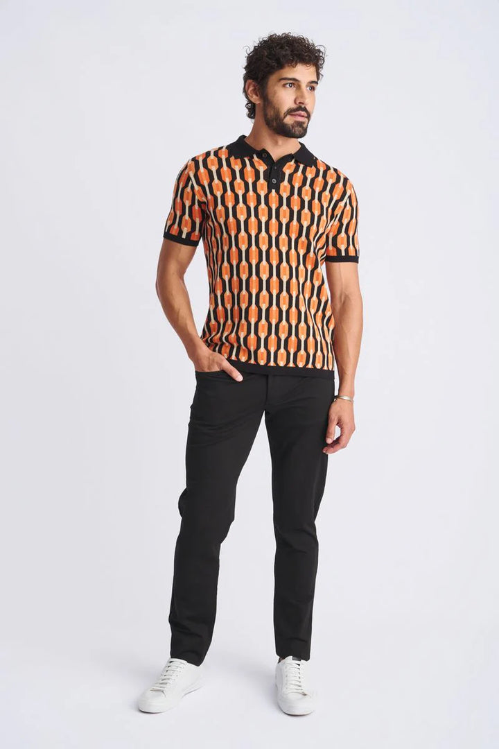 Retro Chains Jacquard Cotton 3-Button Knit Polo PM-16328