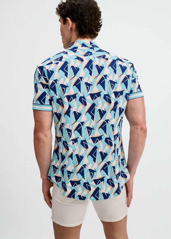 Mirage/Cobalt Abstract Printed Performance Stretch Short Sleeve Shirt W/Placket Detail St-26025
