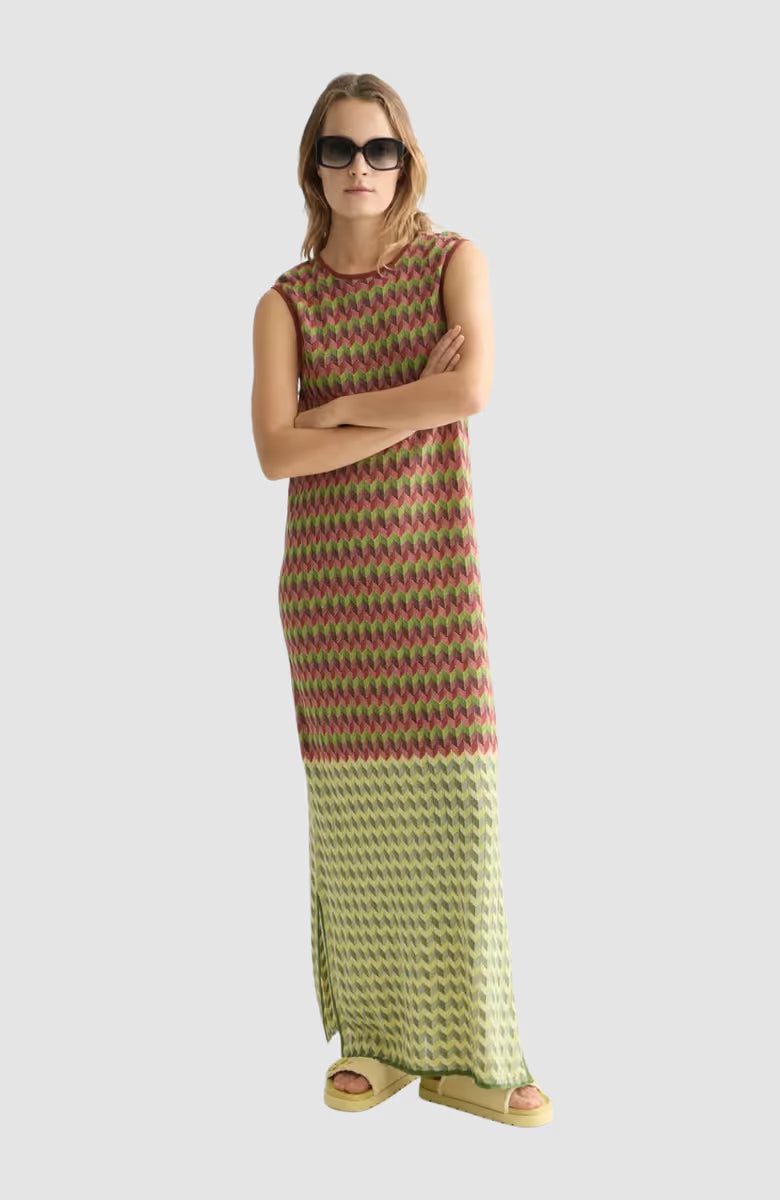 Chevron Knitted Maxi Dress Burnt Henna UFU01420T