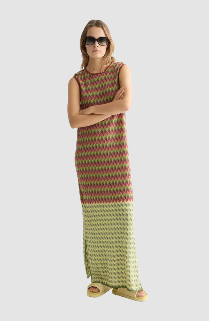 Chevron Knitted Maxi Dress Burnt Henna UFU01420T