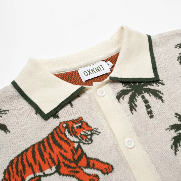 Green Coconut Tree Tiger Knit Cardigan