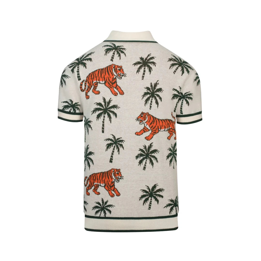 Green Coconut Tree Tiger Knit Cardigan