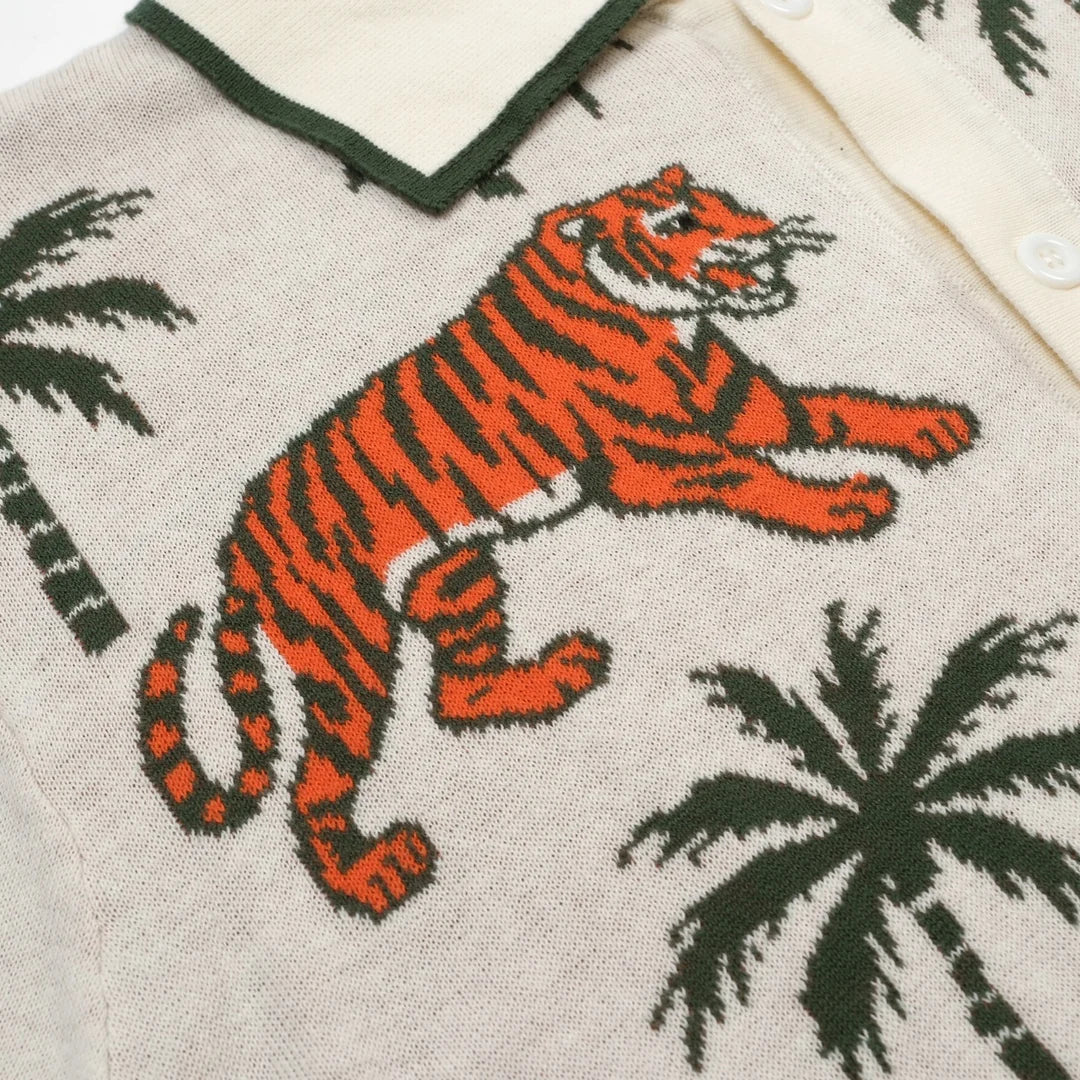Green Coconut Tree Tiger Knit Cardigan
