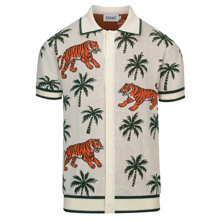 Green Coconut Tree Tiger Knit Cardigan
