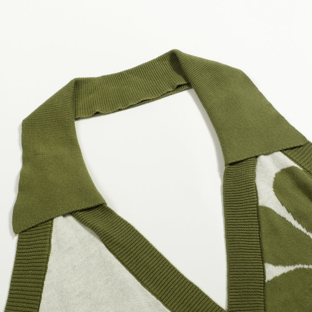 W Green Vintage Floral Style Halter Knit Vest