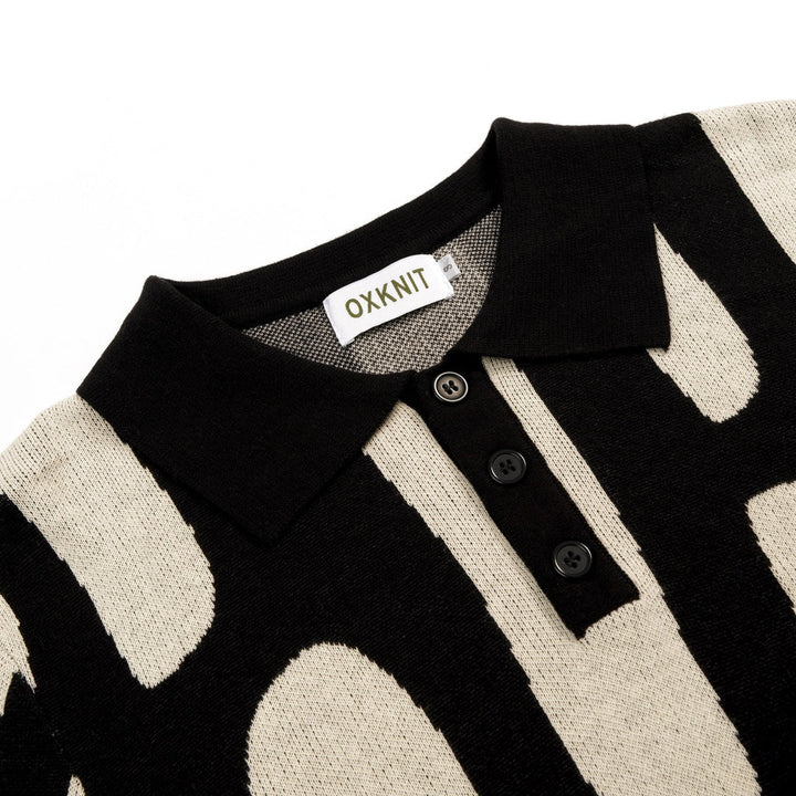 Black Art Classic Retro Design Jacquard Polo Knit Shirt