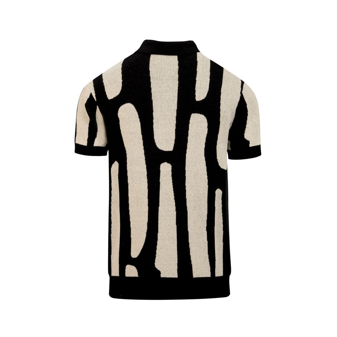 Black Art Classic Retro Design Jacquard Polo Knit Shirt