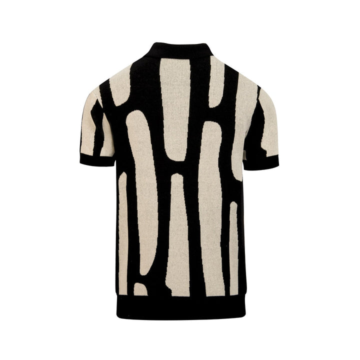 Black Art Classic Retro Design Jacquard Polo Knit Shirt