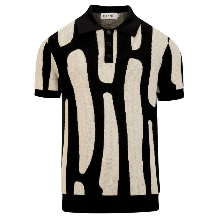 Black Art Classic Retro Design Jacquard Polo Knit Shirt