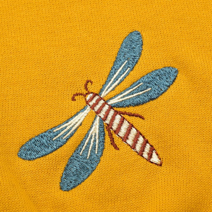 W Yellow Retro Animal Embroidery Dolman Sleeve Knit T-Shirt