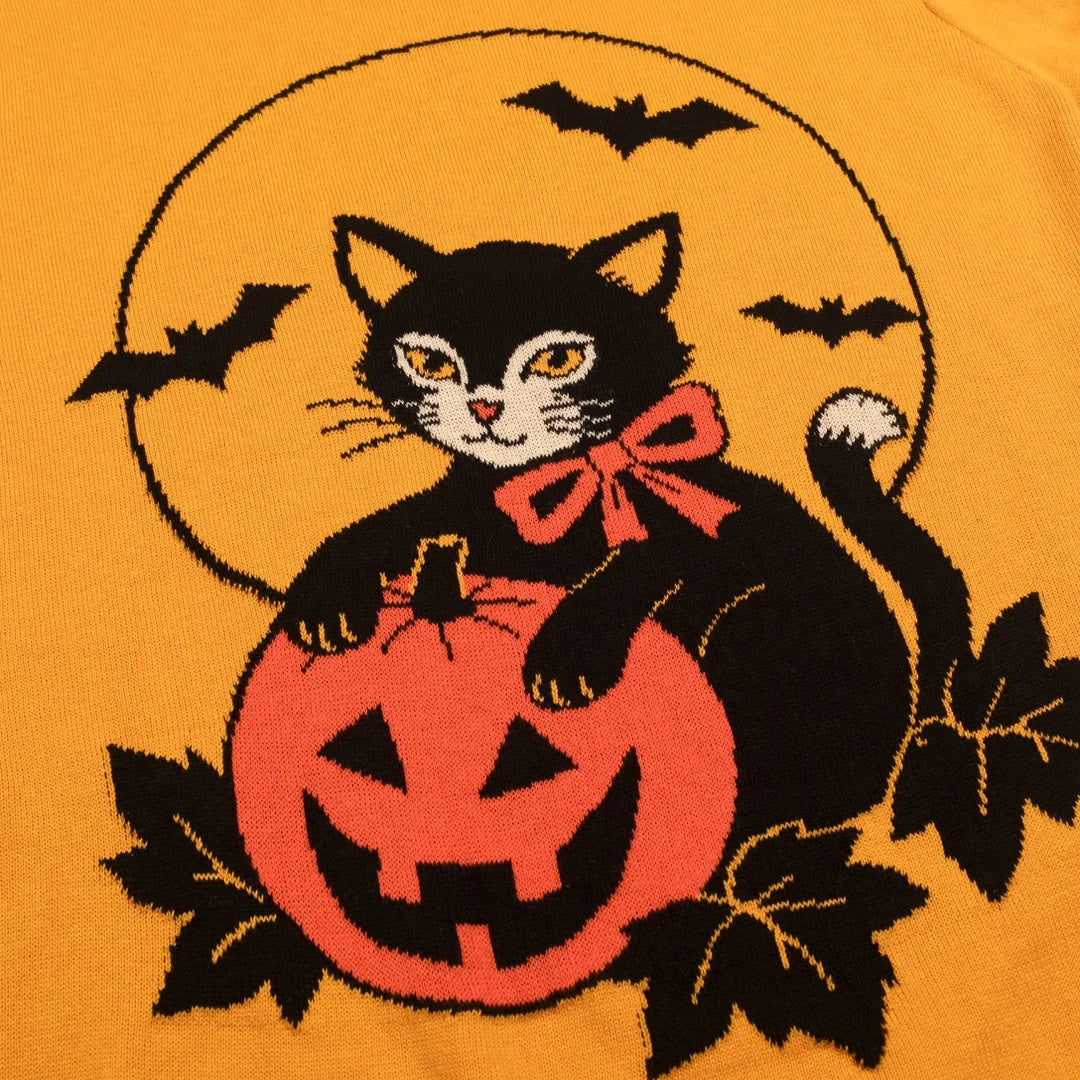 W Yellow Halloween Cute Vintage Knit T-Shirt